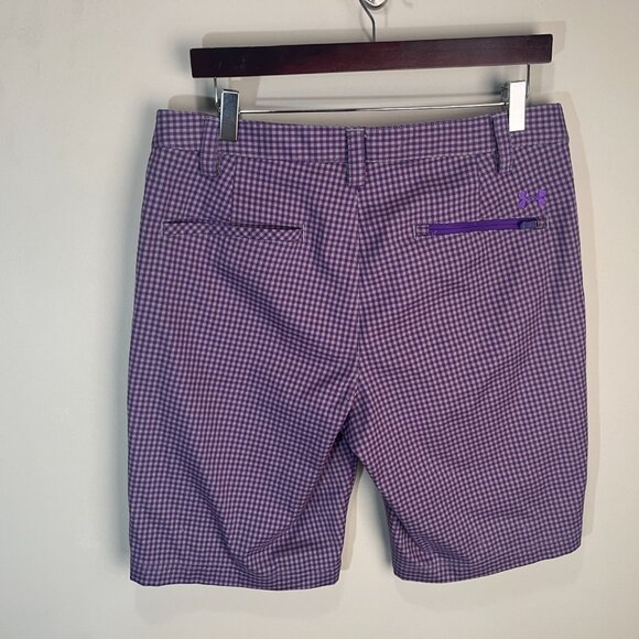 Under Armour Men's purrple and gray checkered flat front Golf Shorts 32 EUC - Picture 2 of 6